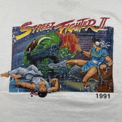 Street Fighter II Graphic T-Shirt White Retro Gaming 1991 Men’s M Double Sided
