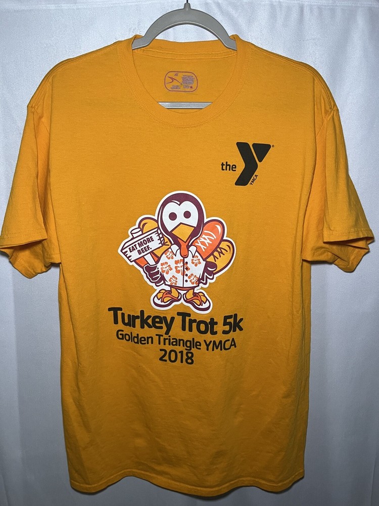 The YMCA Turkey Trot 5k Golden Triangle 2018 Orange T-Shirt Size Adult Large