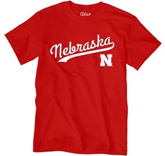 Blue 84 Mens Nebraska Cornhuskers T-Shirt Cursive Team Color Team Color