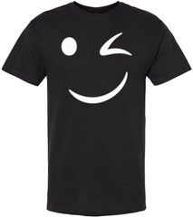 Winking Smiley Face Printed T-Shirt Funny Cute Wink Smiley Graphic Tee