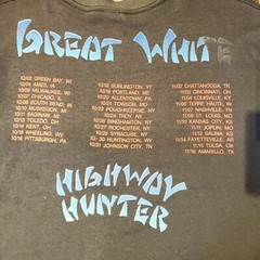 Vtg 1989 Great White Mista Bone Highway Hunter Tour TShirt Brockum XL Faded