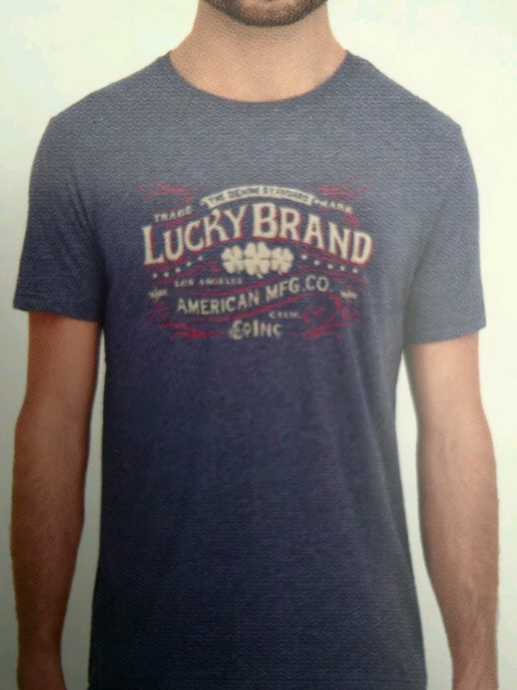 Lucky brand men’s t shirt Small Blue Logo Cotton polyester rayon new with tag