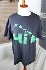 Mens Shirt Large Hawaiian Islands Black Easy Care Stretch Graphic Surfing