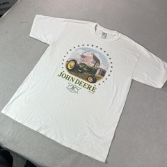 Vintage John Deere Shirt Mens Large White Tractor Farm Patriotic Graphic Gildan