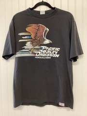VTG Tee Pacific HarleyDavidson HonoluluHawaii CrazyShirt Black Biker Eagle Sz Lg