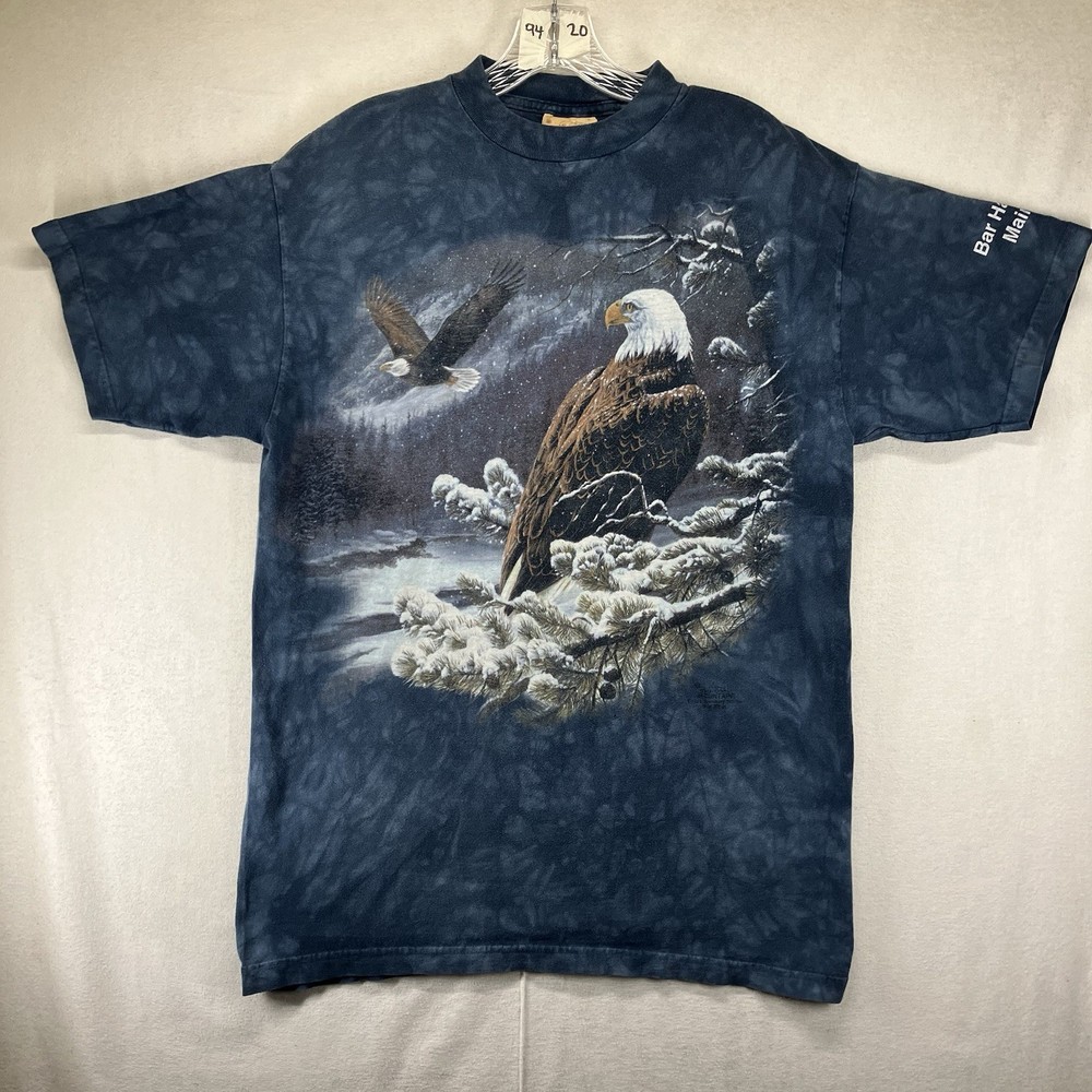 Nature Shirt Mens Large Bald Eagle Winter Scene Washed Blue The Mountain