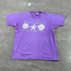 VINTAGE Monterey California Shirt Mens XL Purple Sun Faded Shells Starfish 90s