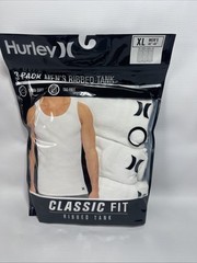 Hurley ~ Men’s 3-Pack Ribbed Tank Cotton Blend Tag Free White ~ XL (46-48)