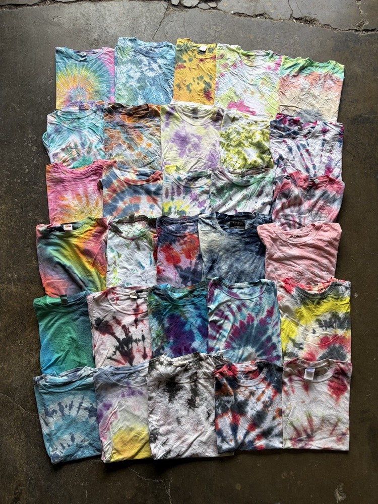 Lot of 30 Tie Dye Tees Reseller T Shirt Bundle Blank Mixed Sizes
