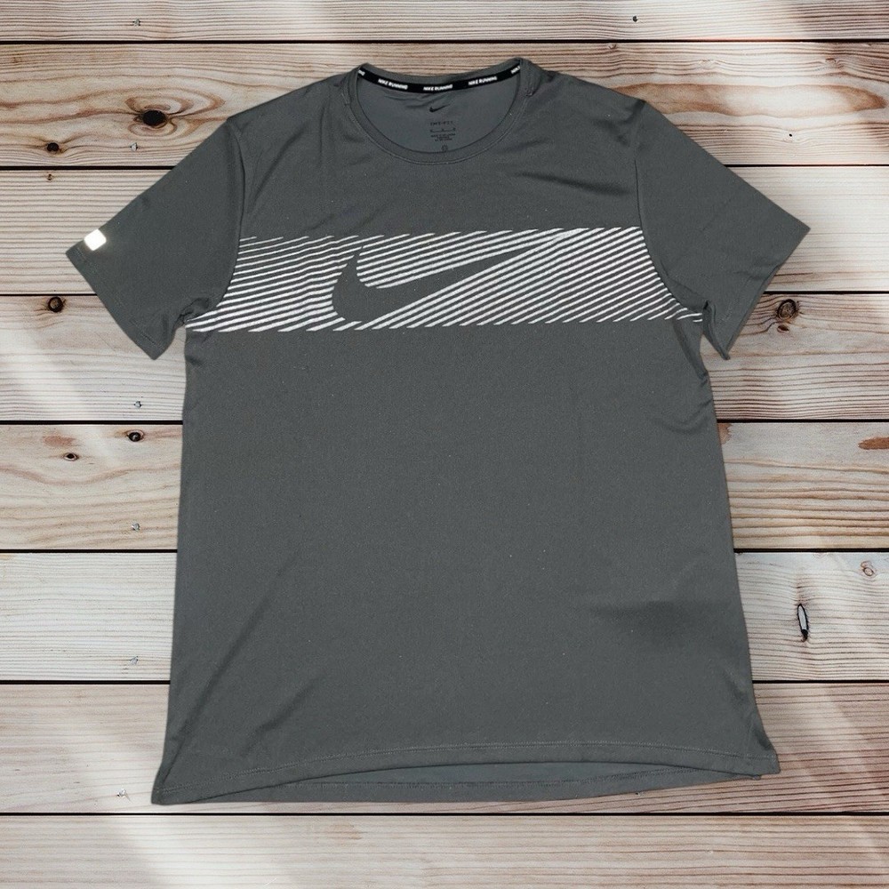 Nike Grey Dri-FIT Miler Logo 1.0 Flash UV Short Sleeve Running Top Repel L XL