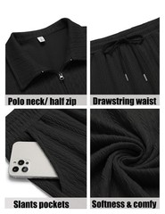 Men’s Tracksuit 2 Piece Polo Athletic Sweatsuit Zip Polo and Shorts Sets Shor…