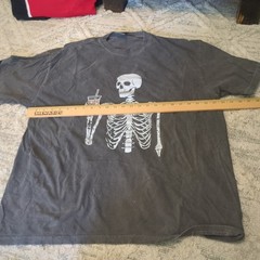 Oversized Comfort Colors Gray Skeleton Coffee Graphic T-Shirt 2XL