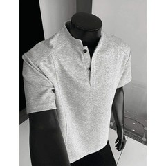 American Style Henry Collar Shirt Men’s Summer Splice Mamba Cotton Short Sleeve