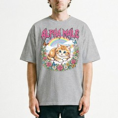 Alpha Male Kitten Rainbow Flowers Butterfly T-Shirt Ironic Cute Cat Humor Tee