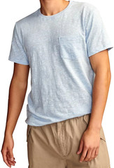 NEW LUCKY BRAND, MENS MEDIUM, LINEN-BLEND SHORT-SLEEVE POCKET🪩SHIRT-MSRP $44.50