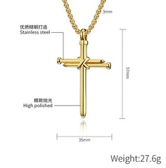 Nail Cross Necklace for Men Stainless Steel Vintage Polished Black Gold Silver