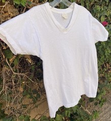 Vintage Two Guys White V Neck T Shirt Combed Cotton Size M Single Stitch