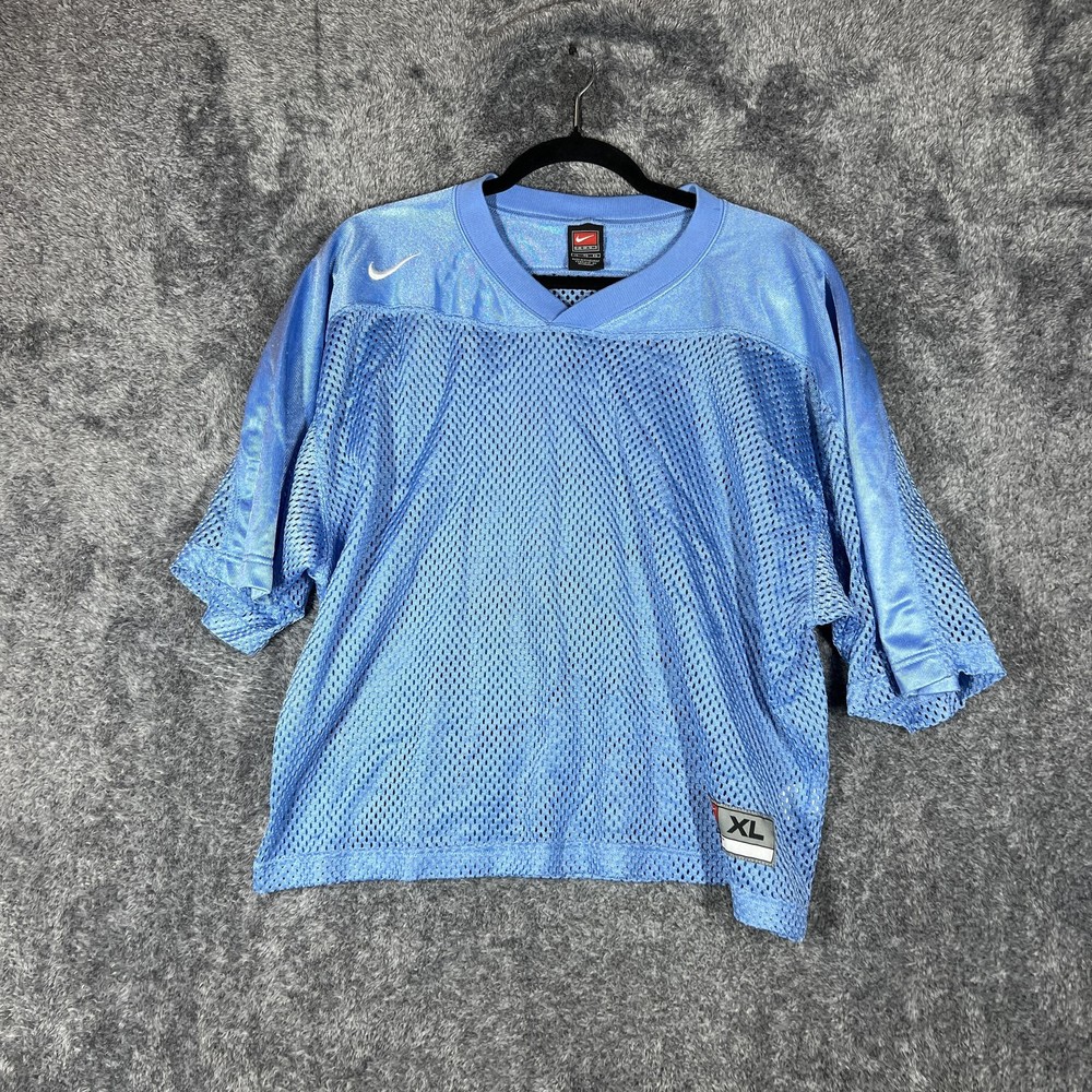 Nike Mesh Practice Football Shirt Mens XL Blue Team V Neck Nylon Jersey Sports