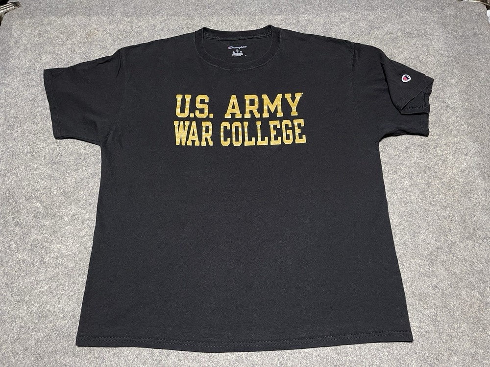 US ARMY Black Champion WAR COLLEGE knights military Prep University XL Shirt Y2K