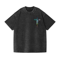 Unisex Jesus Cross Rainbow Graphic Washed T-Shirt Christian Faith Oversized Tee