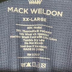 Mack Weldon Thermal Waffle Henley Mens XXL Long Sleeve Shirt Wicking Wool Blue