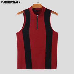 Tops 2025 American Style Fashion Men’S Spliced Contrast Zipper Design Vests Summ