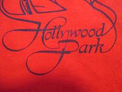 VINTAGE HOLLYWOOD PARK RACE TRACK HORSE JOCKEY THOROUGHBRED T SHIRT RED RARE HTF