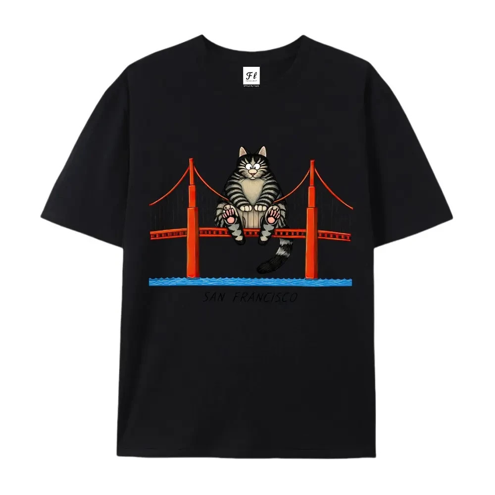 VTG 90s B. Kliban Cat T-Shirt San Francisco Golden Gate Double-Sided Cotton