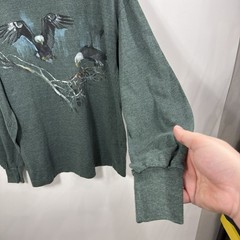Vintage 90s Mens Hand Painted Eagle Green Turtleneck Long Sleeve Shirt Size L
