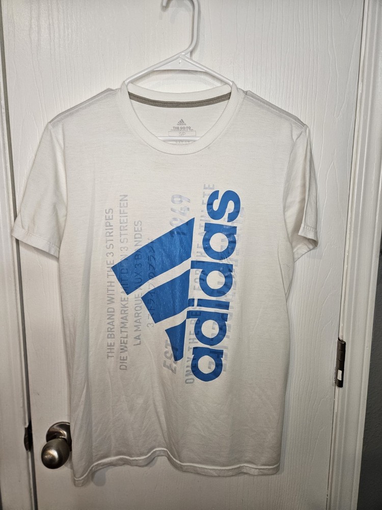 Adidas mens Go-To Tee small white blue
