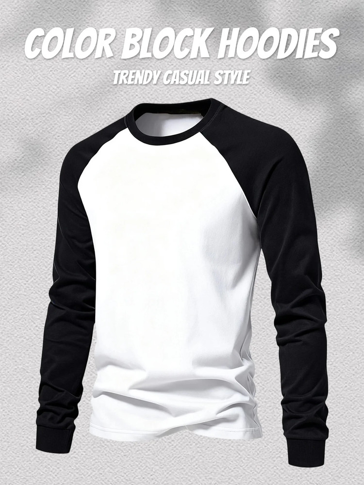 Mens Contrast Baseball Long Sleeve T Shirt Casual Top 100% POLYSTER 4 Colours