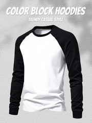Mens Contrast Baseball Long Sleeve T Shirt Casual Top 100% POLYSTER 4 Colours