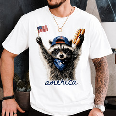 Patriotic Raccoon Hot Dog Shirt Funny USA Flag Tee 4th of July Gift Unisex S-3XL