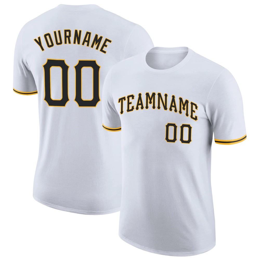 Custom White Black Gold Performance T-Shirt Personalized Team Jersey Gift