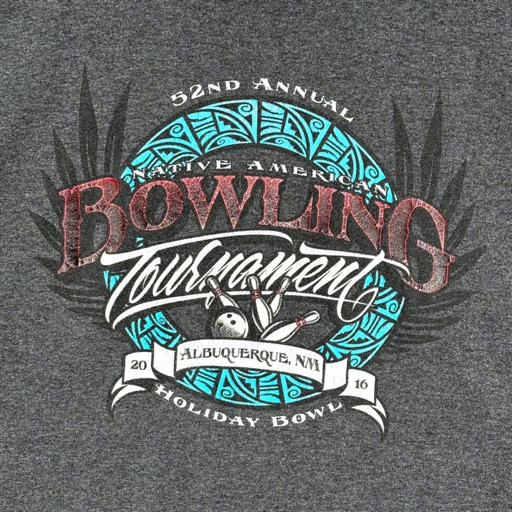 Port and Company Mens 2XL Native American Bowling Tournament Graphic TShirt Gray