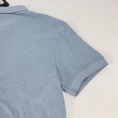 True Religion Polo Shirt Mens Small Sky Blue Logo Damask Cotton Blend Short Slve