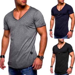 2025 Brand Quality Cotton Men T-shirt V-neck Fashion Design Slim Fit Soild
