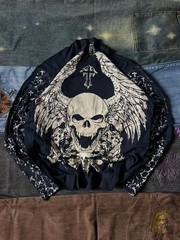 Fashionable men’s autumn personalized skull letter print micro elastic.