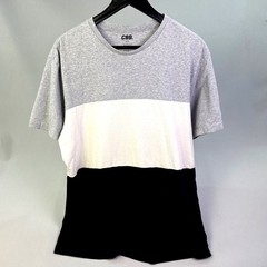 CSG Mens Colorblock Short Sleeve T-Shirt Gray White Black XL 100% Cotton Tee