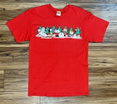 Peanuts Shirt Mens Medium Snoopy Christmas Winter Scene Snowman Red Shirt