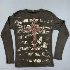VTG MMA Elite Men Y2K Skull Cross Graphic Long Sleeve Thermal Shirt Size M Black