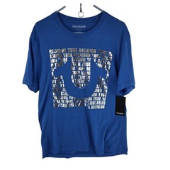 True Religion Shirt Mens Large Blue Metallic Graphic Horseshoe Logo Style 108004