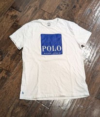 Polo Ralph Lauren Box Logo White T Shirt Classic Fit Med Vtg Retro Style Royal