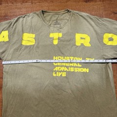 Travis Scott Astroworld T Shirt Mens XL Olive Green Flaming TV Houston Bleached