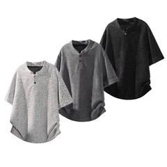 Men Hong Kong Striped For Henry Collar Casual Top Plus Size Short Sleeve T-shirt
