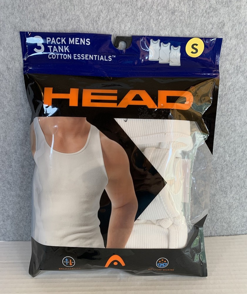 HEAD 3 PK RIBBED TANK A SHIRT MENS Cotton Athletic Fit White Size Small NEW