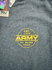 “United States Army Ft Bliss, TX 1775” Double Sided Gray T Shirt – Sz XL – NWT!