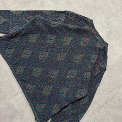 One-of-a-kind all-oer pattern retro knit sweater mix color short length thin