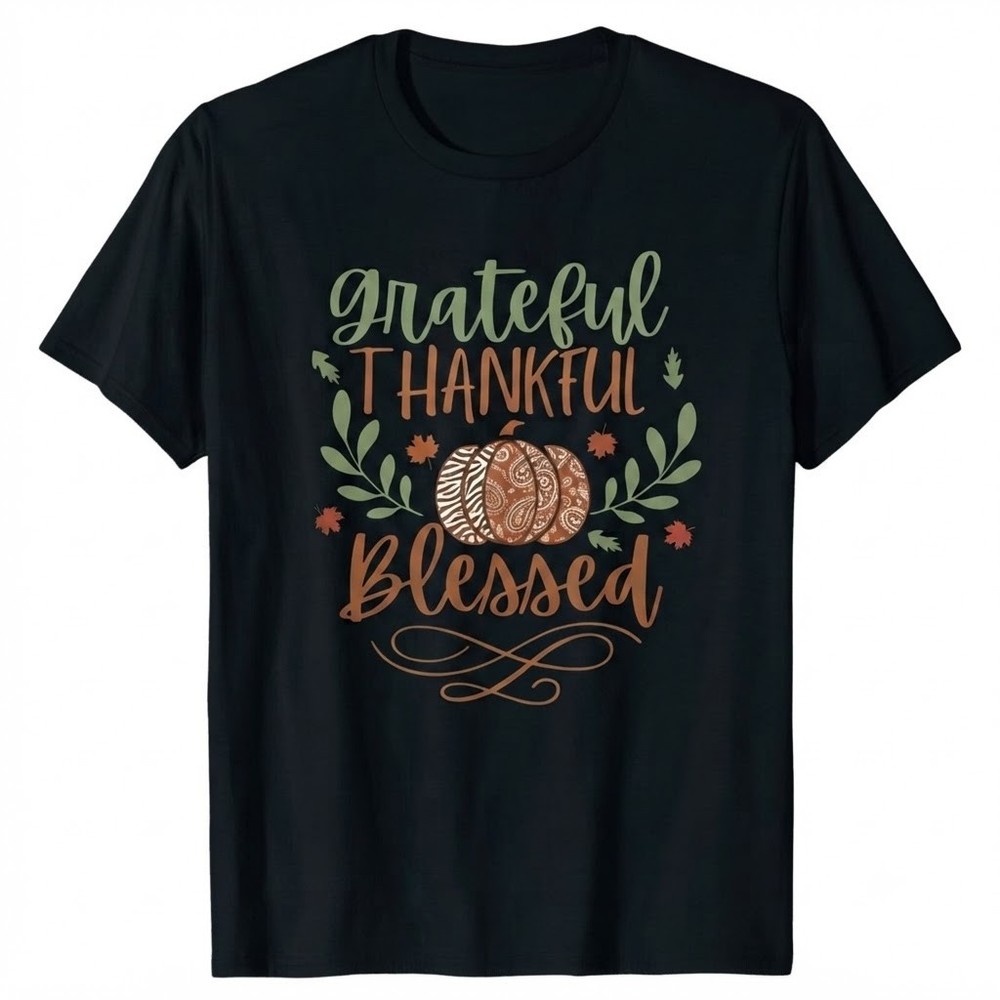 Grateful Thankful Blessed Autumn Fall Thanksgiving T-shirt