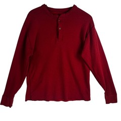 L.L.Bean Mens Two-Layer River Driver Henley SZ M Deepest Red Wool Blend